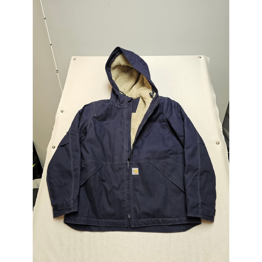 Carhartt FR Navy Blue Sherpa Lined Flame Resistant Jacket OJ2694-FRW Large 12-14